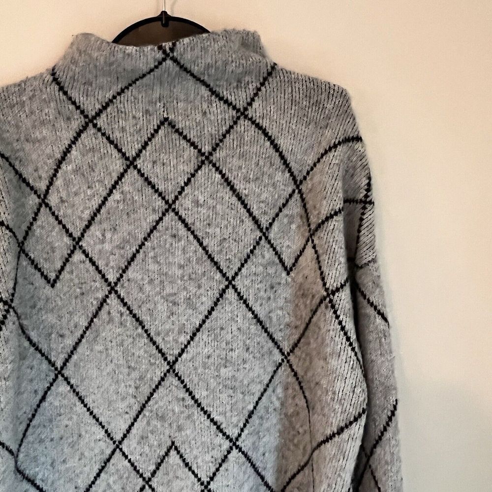 Christian Siriano New York Women Black Gray Turtleneck Sweater M Diamond Wool Bl - Picture 4 of 12